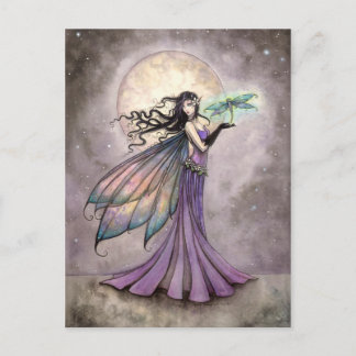 Cartão Postal Fada e Dragonfly Mystical Fantasy Art
