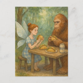 Cartão Postal Fada e Sasquatch Comendo Tacos Fantasy Art