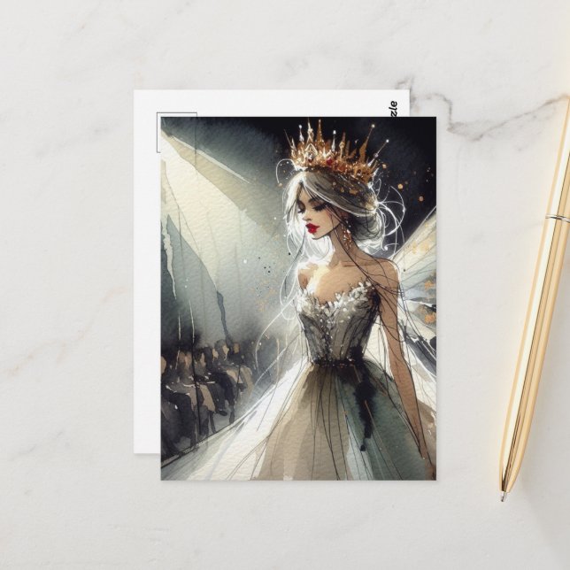 Cartão Postal Fada em Moda com Aquarela (Frente/Verso In Situ)