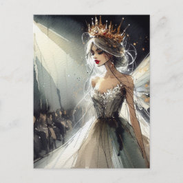 Cartão Postal Fada em Moda com Aquarela