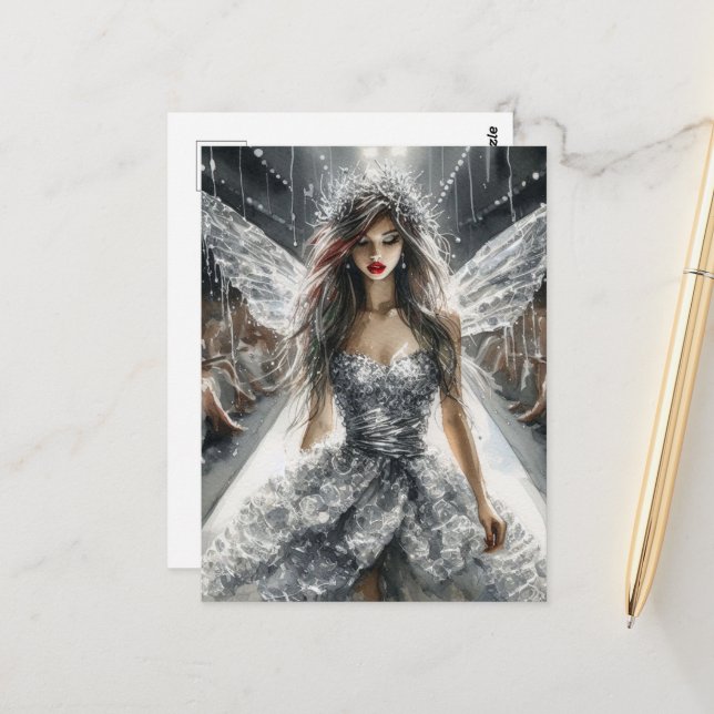 Cartão Postal Fada em Moda com Aquarela (Frente/Verso In Situ)