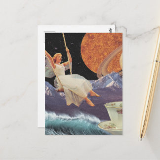 Cartão Postal Fada em um Balanço Sobre o Oceano Surrealista