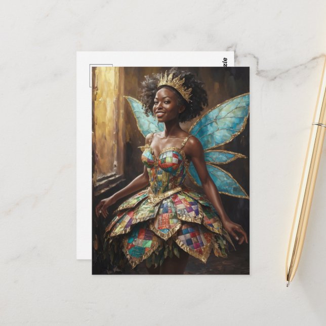 Cartão Postal Fada em um Vestido Quilado (Frente/Verso In Situ)