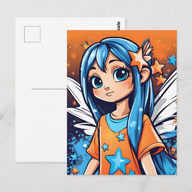 Cartão Postal Fada Estilo Grafite Com Cabelo Azul (Frente/Verso)