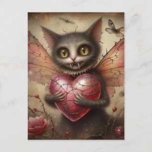 Cartão Postal Fada Gato Vampiro Cinza