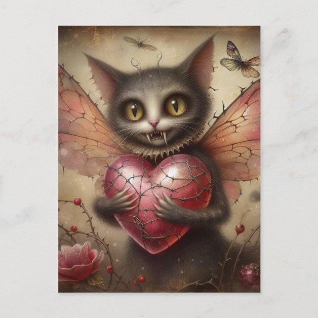 Cartão Postal Fada Gato Vampiro Cinza (Frente)
