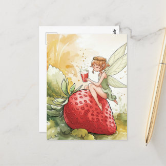 Cartão Postal Fada Gelada com Vidro de Morango Fantasy