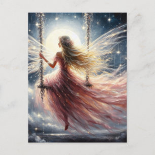 Cartão Postal Fada num vestido cor-de-rosa numa arte de fantasia