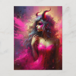 Cartão Postal Fada Rosa Com Artes Fantásticas