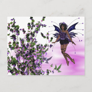 Cartão Postal Fada roxa com beija-flores Postcard 2