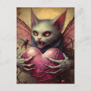 Cartão Postal Fada Vampira Gato Coração Rosa Amoras Silvestres
