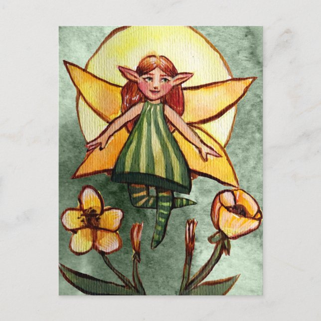 Cartão Postal Fada Verde da Primavera (Frente)