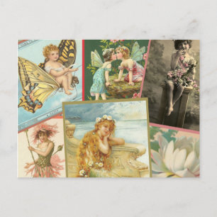 Cartão Postal Fadas e Sereias Vintage