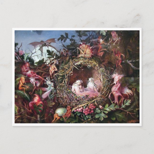 Cartão Postal Fadas em um Ninho de Pássaros, John Anster Fitzger (Frente)
