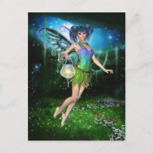 Cartão Postal Faerie Glimmers no Cartão-Postal Noturno (Frente)