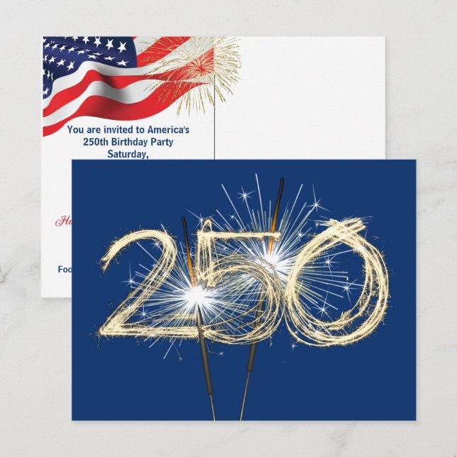 Cartão Postal Fagulhas de festa para o 250º aniversário da Améri (Frente/Verso)