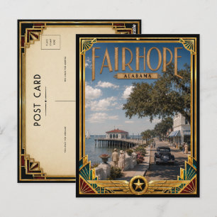 Cartão Postal Fairhope Alabama Arte Deco Vintage Idade Dourada