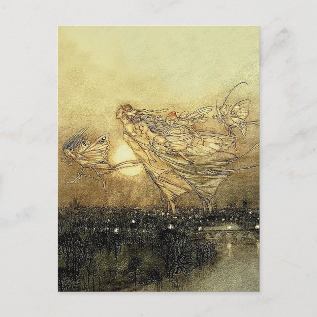 Cartão Postal "Fairies in Kensington Gardens" por Arthur Rackham (Frente)
