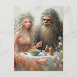 Cartão Postal Fairy and Sasquatch Spaghetti Picnic