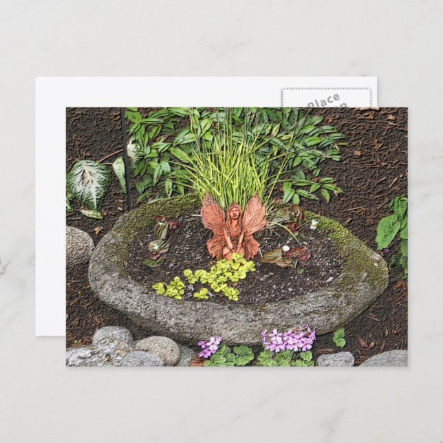 Cartão Postal Fairy In A Garden Nature Art Personalized (Frente/Verso)