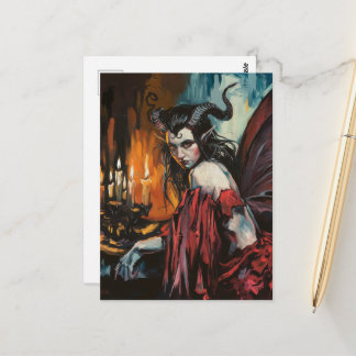 Cartão Postal Fairy in a Red Dress Dark Fantasy