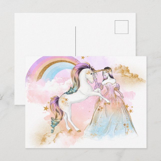 Cartão Postal Fairy Princess Unicorn (Frente/Verso)