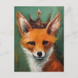 Cartão Postal Fairytale Fantasy Red Fox em uma Coroa