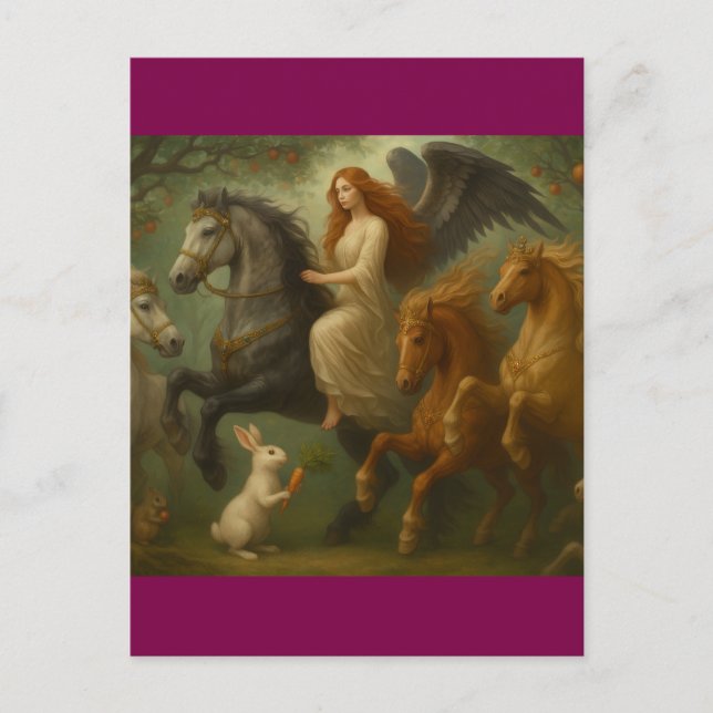 Cartão Postal Fairytale Horses and Angel Postcard (Frente)