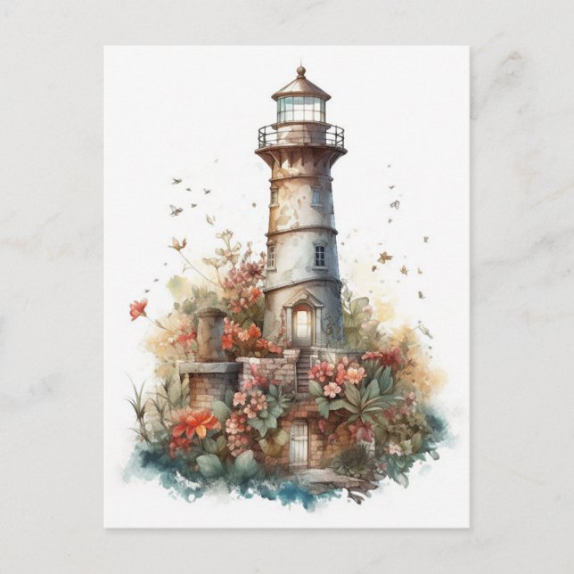 Cartão Postal Fairytale Watercolor Lighthouse (Frente)