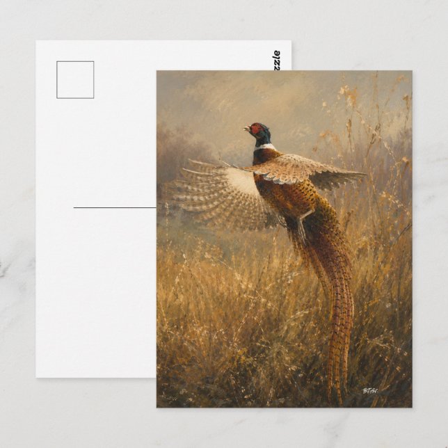 Cartão Postal Faisão em Voo Dourado (Frente/Verso)