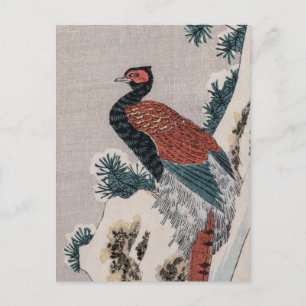 Cartão Postal Faisão junto à cachoeira nevada por Utagawa Hirosh