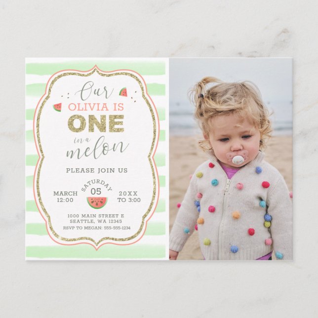 Cartão Postal Faísca rosa e Dourada Um em um primeiro aniversari (Frente)