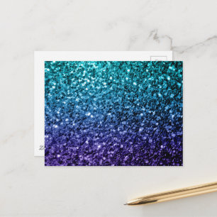 Cartão Postal Faíscas de brilho azul-aqua Ombre faux