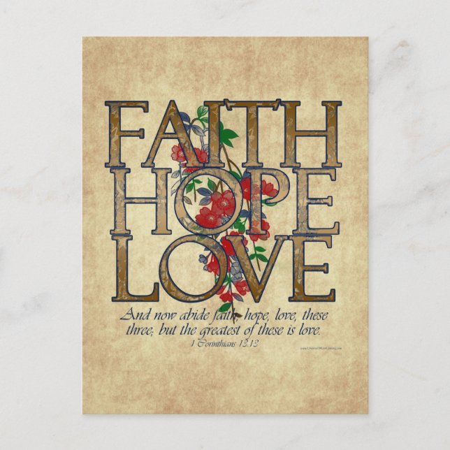 Cartão Postal Faith Hope ama a Bíblia cristã verso (Frente)