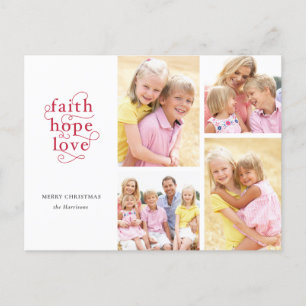 Cartão Postal Faith Hope ama o Natal da família Red 4 Photo