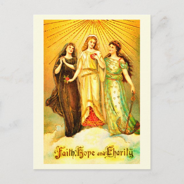 Cartão Postal Faith Hope Charity vintage art (Frente)