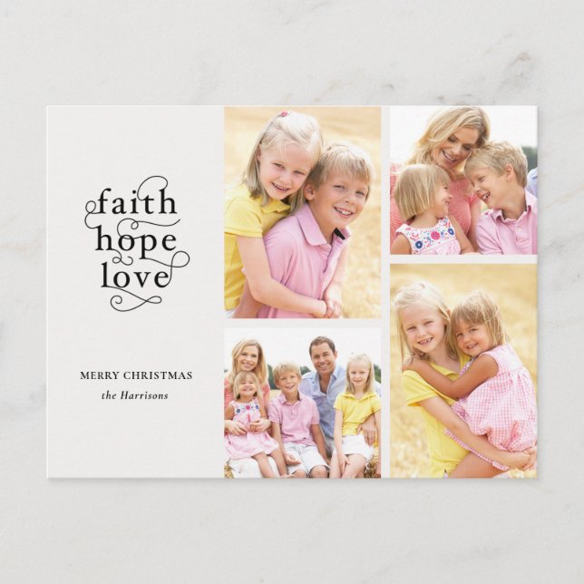 Cartão Postal Faith Hope Love 4-Photo Family Christmas (Frente)