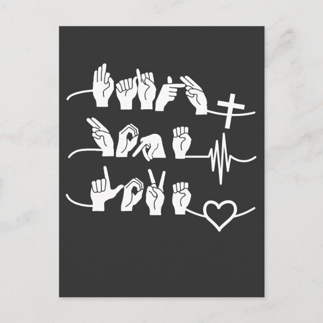Cartão Postal Faith Hope Love ASL American Sign Language (Frente)