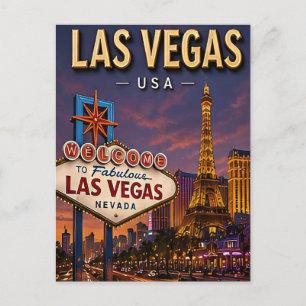 Cartão Postal Faixa de Las Vegas e Luzes de Neon