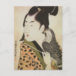 Cartão Postal Falconer Japonês em uma Arte Kimono Vintage