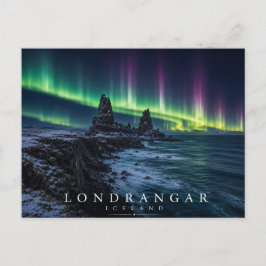Cartão Postal Falésias de Basalto Lóndrangar Islândia Aurora