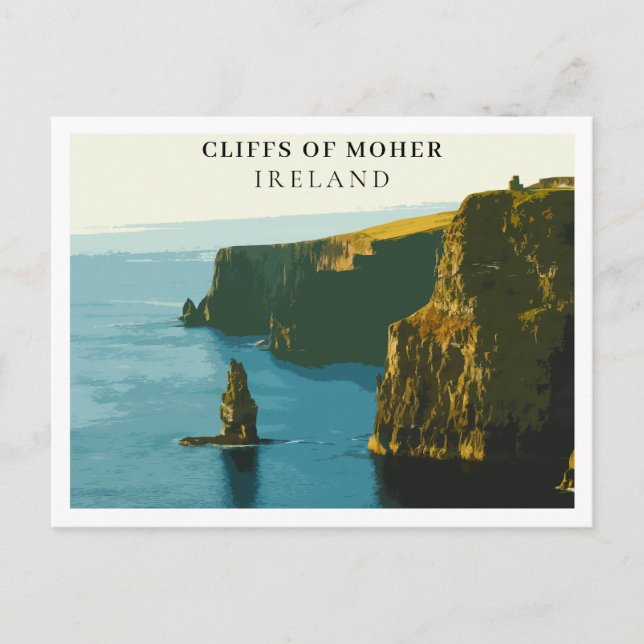 Cartão Postal Falésias de Moher, Irlanda Estilo Retro (Frente)