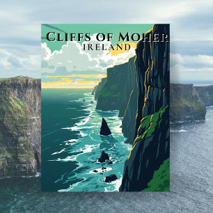 Cartão Postal Falésias de Moher Irlanda Paisagem Retro Viagem