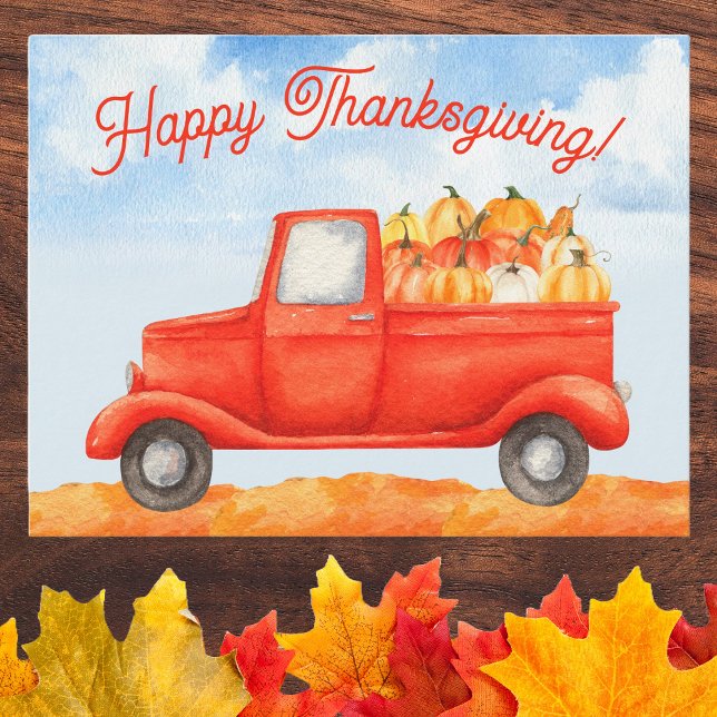 Cartão Postal Fall Autumn Harvest Truck Ação de Graças (Thanksgiving Business Postcard to wish your clients and customer a Happy Thanksgiving. QR code. )