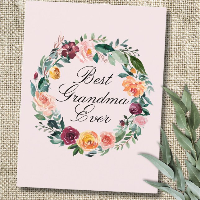 Cartão Postal Fall Autumn Rosa Fllower Floral Wreath Best Grandm (In situ)
