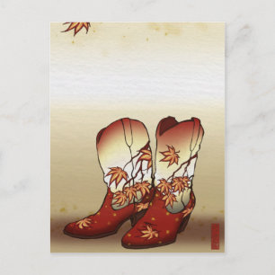 Cartão Postal Fall Boots com Maple Leaf Motif