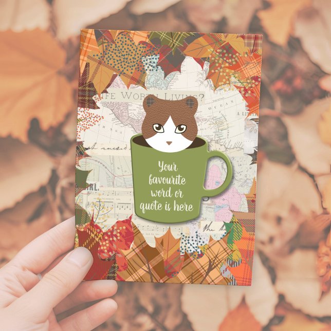 Cartão Postal Fall Break Cat (Fall Break Cat Postcard in a hand. )