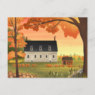 Cartão Postal Fall Farmhouse Autumn Pumpkin Patch
