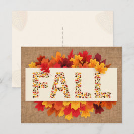 Cartão Postal Fall Farmhouse Colorors Autumn Leaves em Burlap
