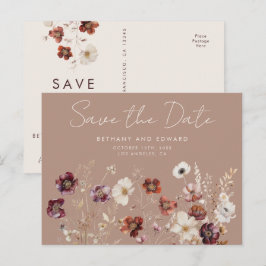Cartão Postal Fall Floral Taupe Weding Date (Salvar data)